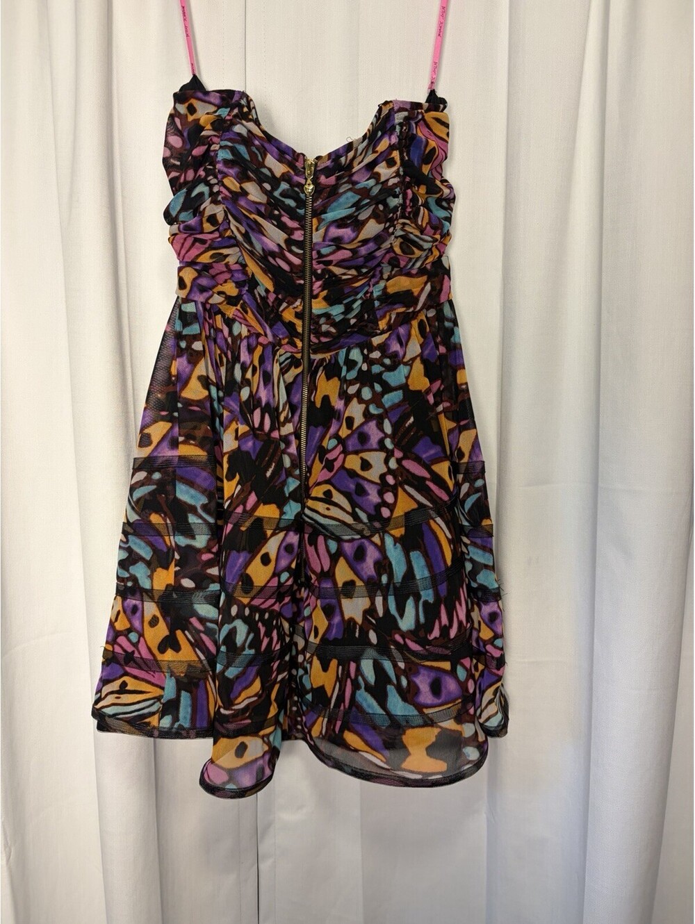 Y2K Betsey Johnson Mesh Butterfly Tiered Ruched Tube Top Dress Size 10 $295